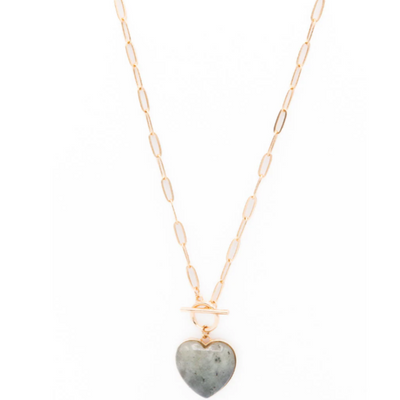 Natural Heart Shape Stone Necklace Gold