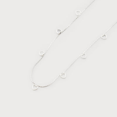 Little Heart Charms Necklace on Delicate Chain - Silver