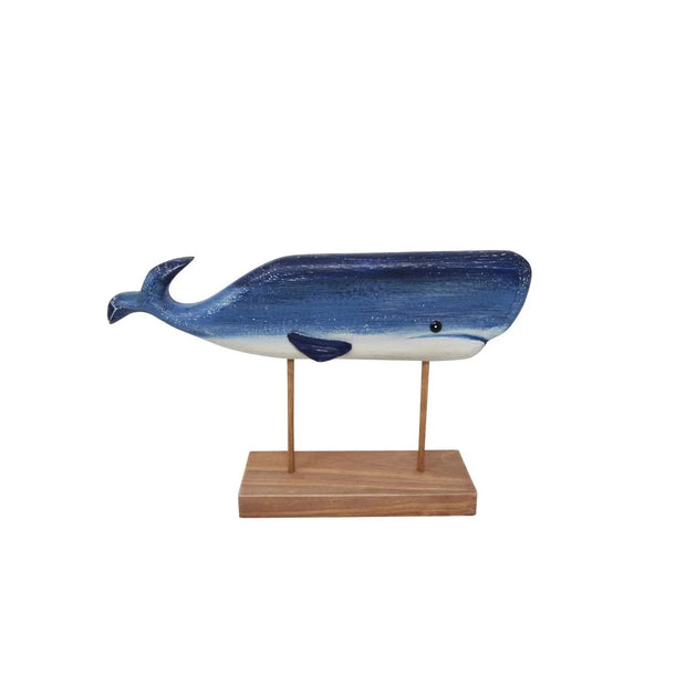 Wooden Blue Whale on Stand
