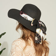 Summer Black Hat With Chiffon Ribbon
