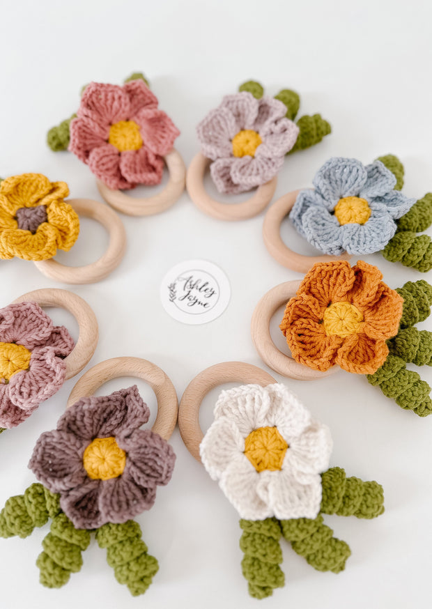 crocheted flower teether handmade