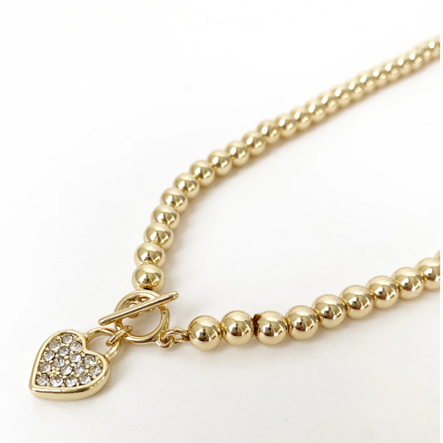 Beaded Crystal Heart Necklace GOLD