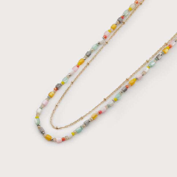 Double Chain Necklace Pastel Mix With Gold