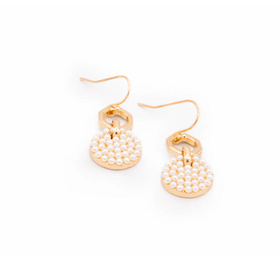 Mini pearl double ring hook earrings gold
