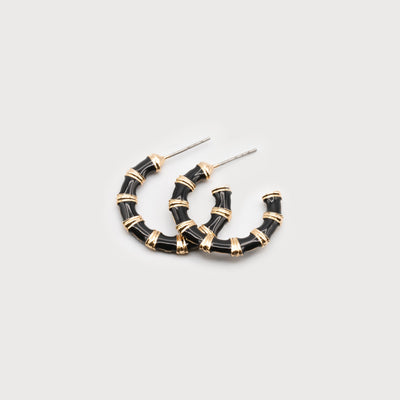 Enamel Hoops On Posts Black and Gold