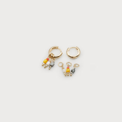 Small Hoop Earrings With Pastel Mix Glass Beads - Gold