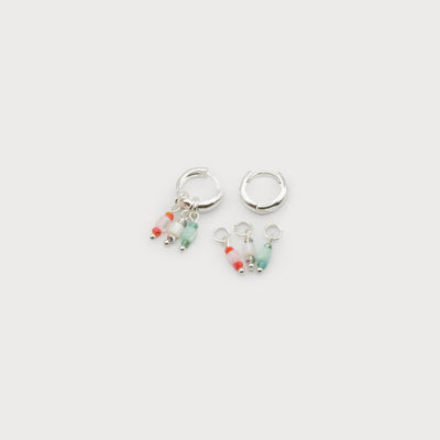 Small Hoop Earrings With Pastel Mix Glass Beads - Silver