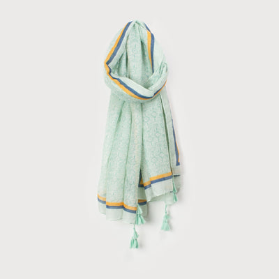 Lightweight Printed Scarf With Tassels - Mint Green