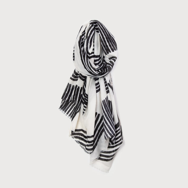 Black and White Scarf With Geometric Lines