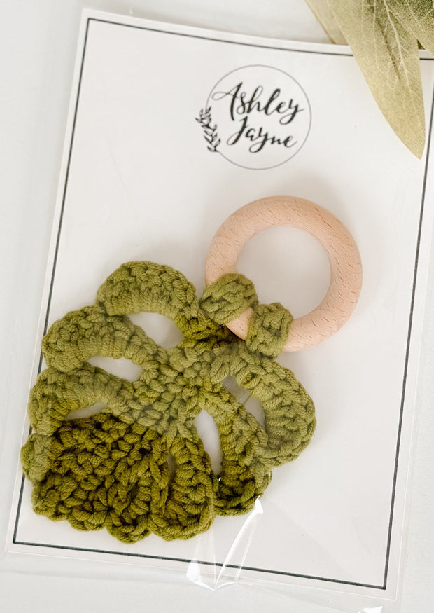 Ashley Jayne Made With Love Collection Teether Ring Leaf - Olive Twist