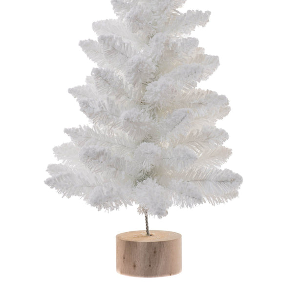 White Flocked Table Top Tree with Wooden Base