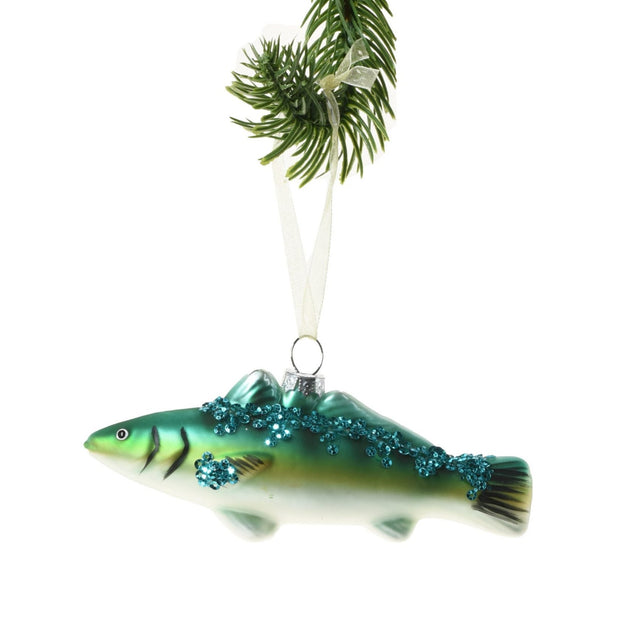 Green/White Glass Hanging Glittered Salmon Ornament