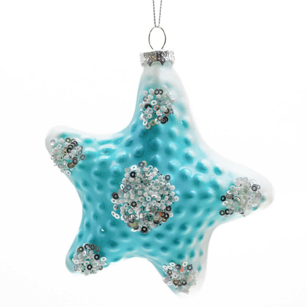  Aqua Blue Glass Hanging Sea Star Ornament with Sparkling Limbs
