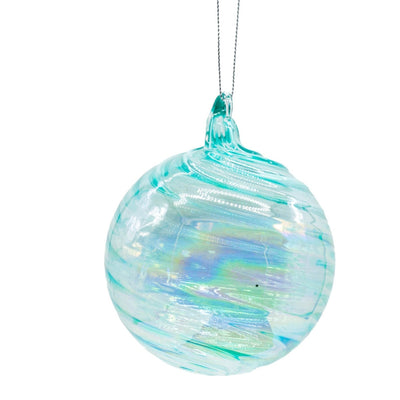 Blue/Clear Glass Hanging Rippled Ball