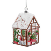  Brown Glass Hanging Greenhouse Ornament with Frosted Roof
