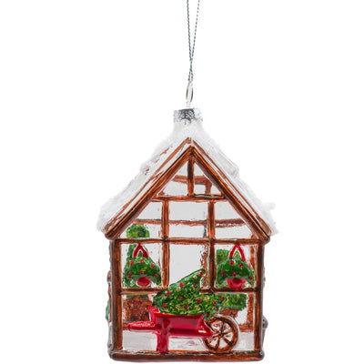  Brown Glass Hanging Greenhouse Ornament with Frosted Roof