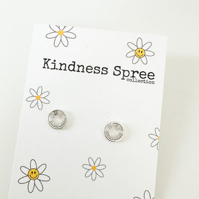 Kindness Spree Happy Face Studs-Silver