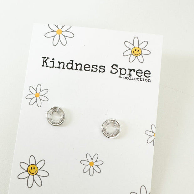 Kindness Spree Happy Face Studs-Silver