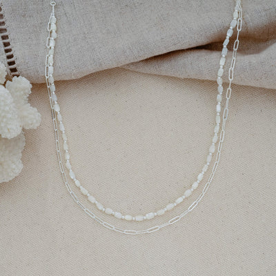 Mary Mother of Pearl Necklace -Silver