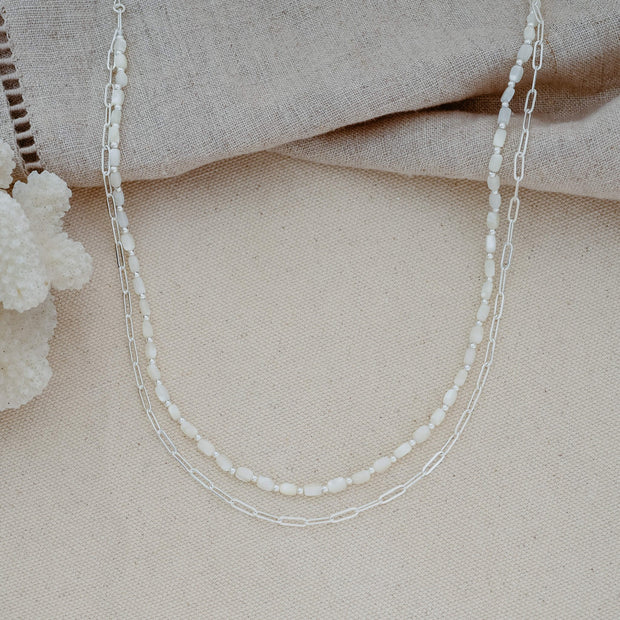 Mary Mother of Pearl Necklace -Silver