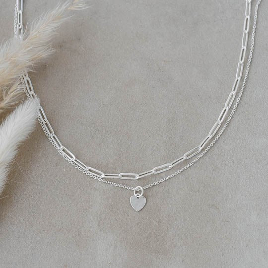 Paper Clip Heart Necklace-Silver