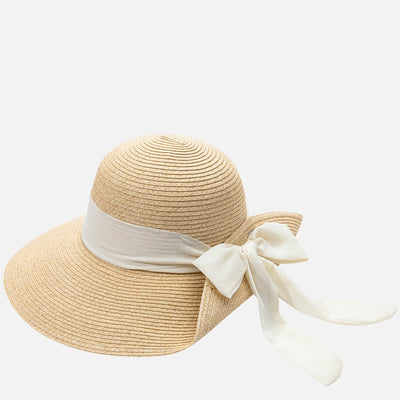 Straw Summer Hat With Cream Chiffon Ribbon