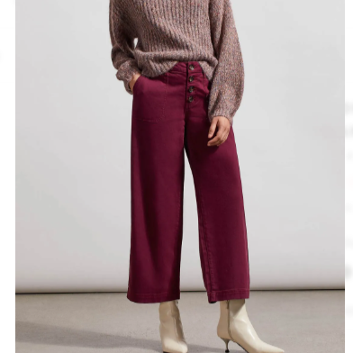 Audrey Button Fly Wide Leg Jeans Red Wine
