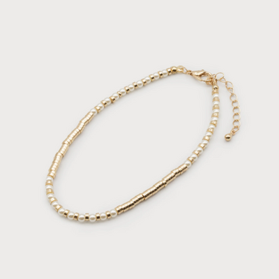 Pearl Anklet With Gold Metal Beads 