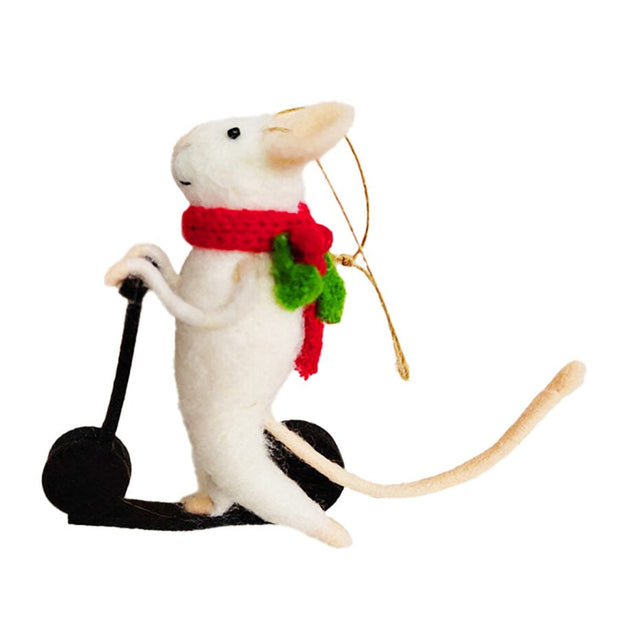 Wool Mouse Ornament with Scooter