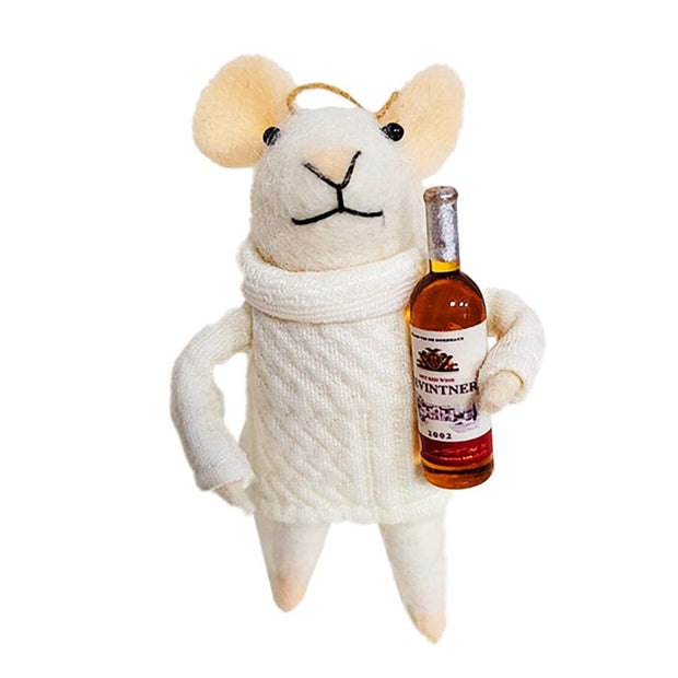 Wool Mouse Ornament with Wine
