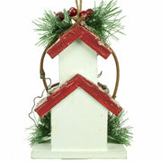 Red/White Wood Hanging Two-Story Birdhouse Ornament