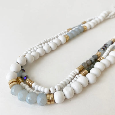 White, Gray & Gold Beaded Necklace