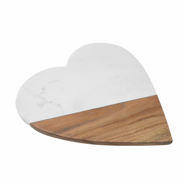 marble and wood heart cutting board