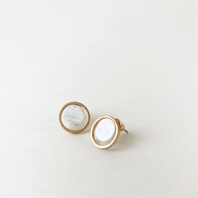 White Marble Gold Studs