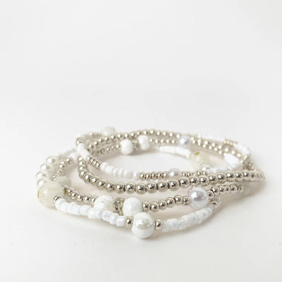 Multi Strand White & Silver Beaded Bracelet